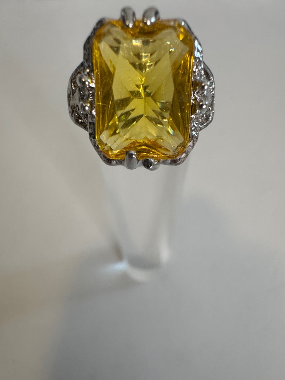 Yellow Emerald-Cut Crystal Cocktail Ring - Women Jewelry